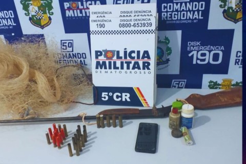 NPM DE GENERAL CARNEIRO APREENDE ARMA DE FOGO, MUNIÇÕES E MATERIAL DE PESCA PREDATÓRIA NA MT-336