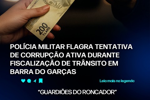 *POLÍCIA MILITAR FLAGRA TENTATIVA DE CORRUPÇÃO ATIVA DURANTE FISCALIZAÇÃO DE TRÂNSITO EM BARRA DO GARÇAS